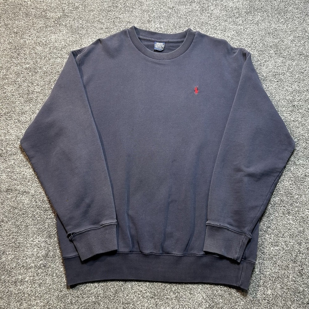 VTG 90s Polo Ralph Lauren Crewneck Sweatshirt Classic Dark Blue Distressed XL